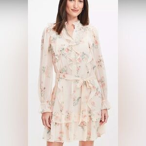 NWT LOFT Soft Pink Floral Ruffle Mini Dress. Size small! 🩷